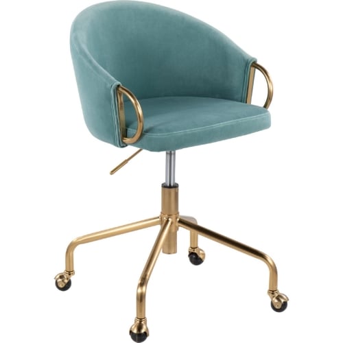 Claire Office Task Chair in Light Blue Velvet & Gold Metal